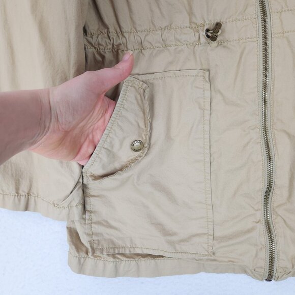 Michael Kors Jacket Womens Medium Tan Lightweight Parka Full Zip Hooded Utility - Picture 3 of 12